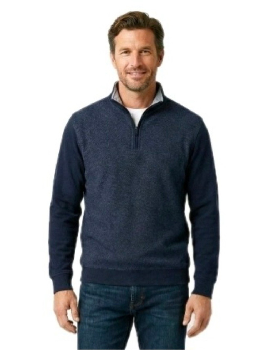 Mens Ted Baker Quarter-Zip Textured Pullover in Navy (Size: M)